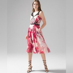 White House Black Market Pink and Black Floral Midi Dress, size 4